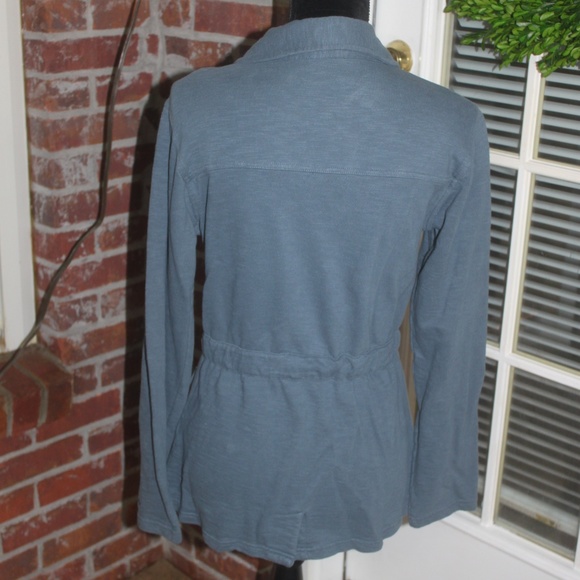 Cabela's lightweight jacket Heather blue snap closure brown suede trim SMALL…EUC - Picture 2 of 8